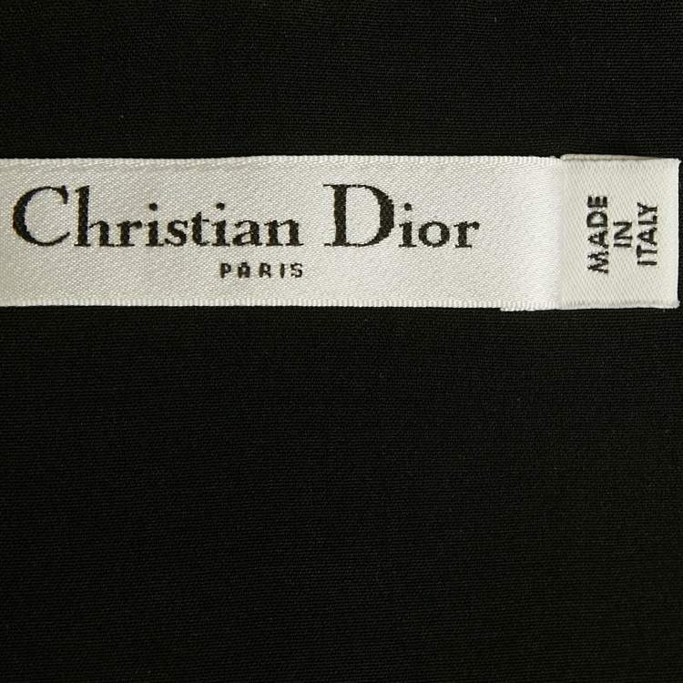 Pre Owned Christian Dior Black Printed Silk Blend Asymmetrical Detail Top M 