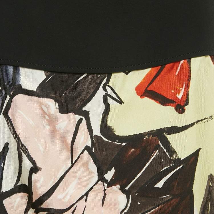 Pre Owned Christian Dior Black Printed Silk Blend Asymmetrical Detail Top M 