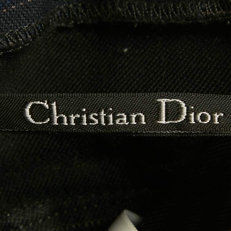 Pre Owned Christian Dior Navy Blue Striped Denim Flared Crop Jeans S Waist 27"