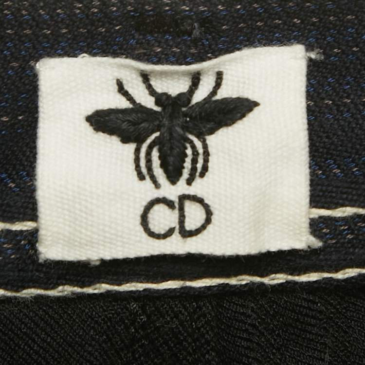 Pre Owned Christian Dior Navy Blue Striped Denim Flared Crop Jeans S Waist 27"