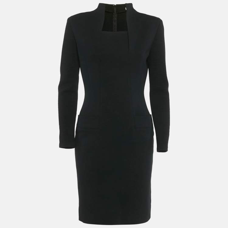 Pre Owned Christian Dior Vintage Black Stretch Knit Midi Dress M