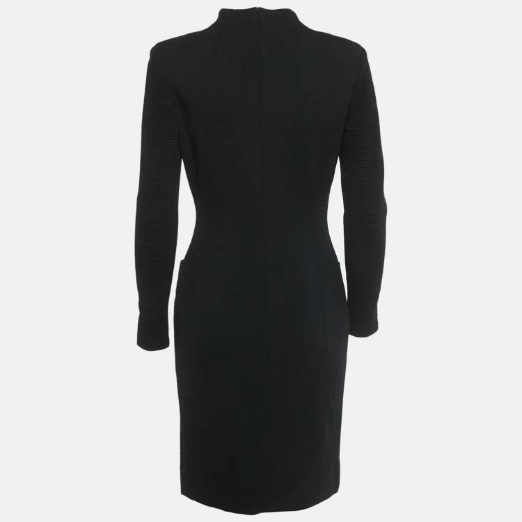 Pre Owned Christian Dior Vintage Black Stretch Knit Midi Dress M
