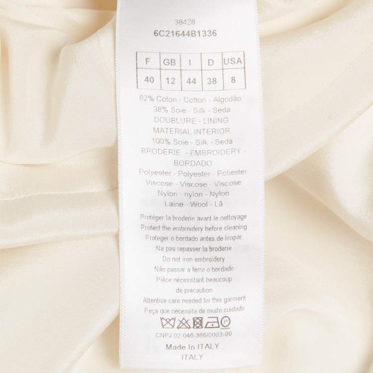 Pre Owned Christian Dior Off-White Cotton Applique Detail Mini Dress M