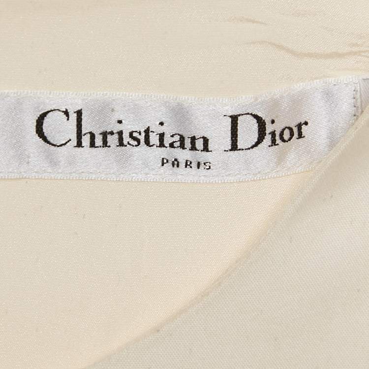 Pre Owned Christian Dior Off-White Cotton Applique Detail Mini Dress M
