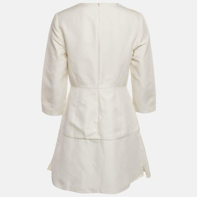 Pre Owned Christian Dior Off-White Cotton Applique Detail Mini Dress M