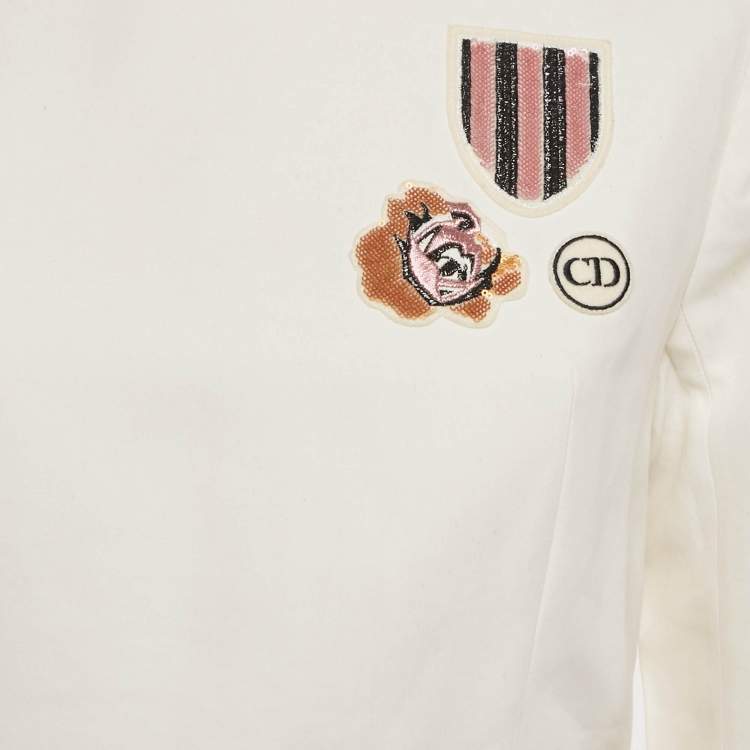 Pre Owned Christian Dior Off-White Cotton Applique Detail Mini Dress M