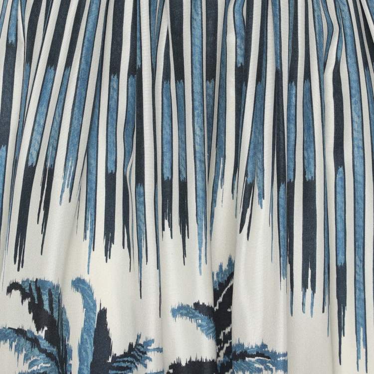 Pre Owned Dior Blue Toile de Jouy Palm Print Silk Maxi Dress M