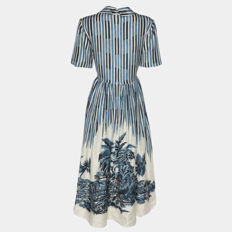 Pre Owned Dior Blue Toile de Jouy Palm Print Silk Maxi Dress M