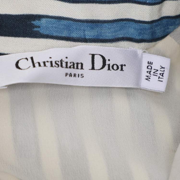 Pre Owned Dior Blue Toile de Jouy Palm Print Silk Maxi Dress M