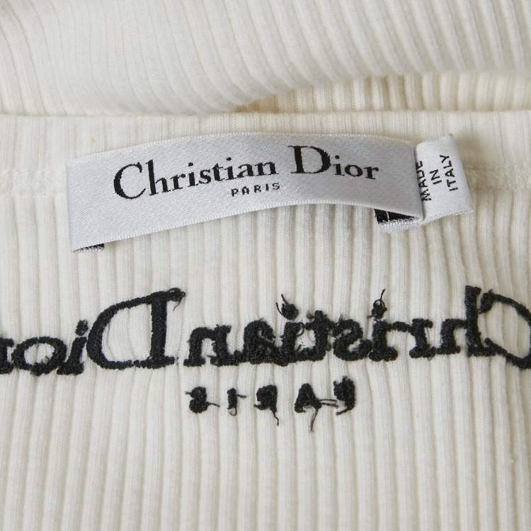 Pre Owned Dior White Logo Embroidery Cotton Rib Knit Tank Top S