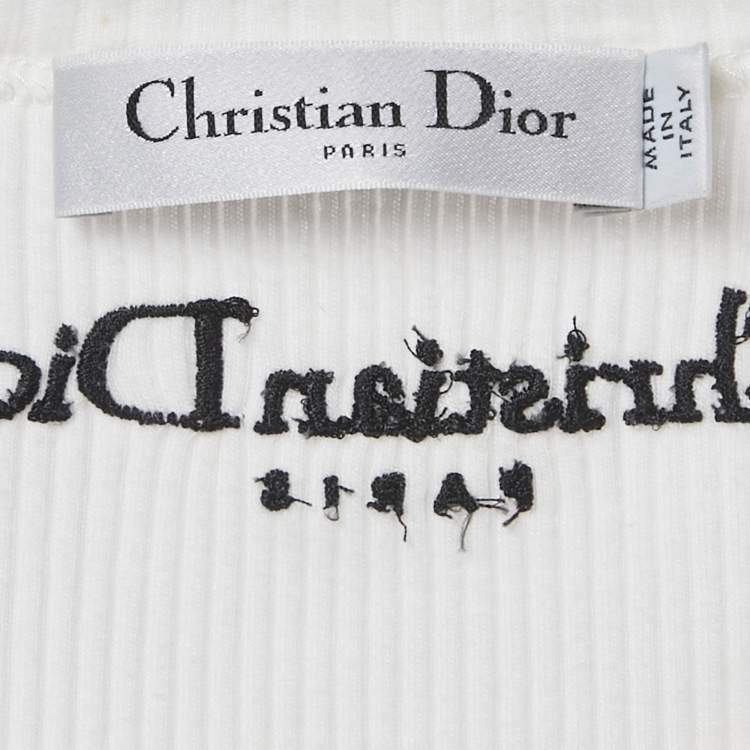 Pre Owned Dior White Logo Embroidery Cotton Rib Knit Tank Top S