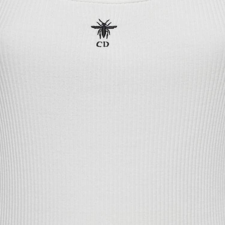 Pre Owned Dior White Logo Embroidery Cotton Rib Knit Tank Top S