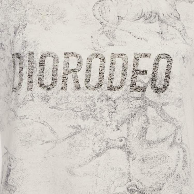 Pre Owned Dior White Diorodeo Jungle Print Cotton Linen T-Shirt M