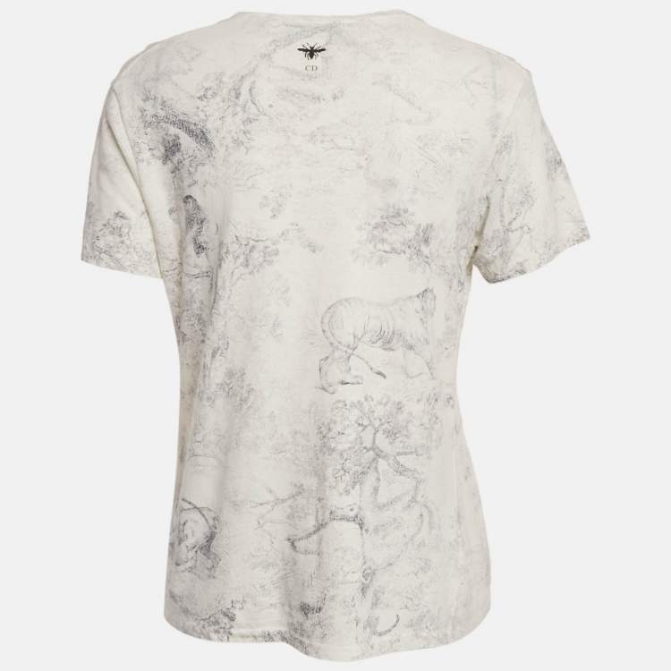 Pre Owned Dior White Diorodeo Jungle Print Cotton Linen T-Shirt M