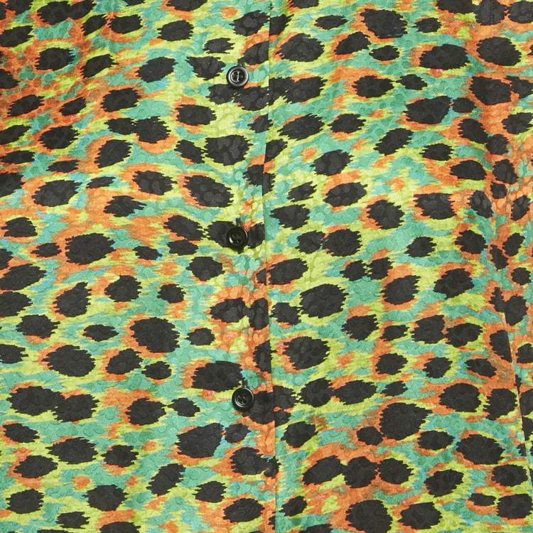 Pre Owned Dior Multicolor/Green Printed Silk Sleeveless Button Front Blouse S