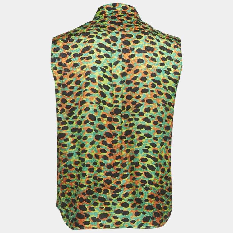 Pre Owned Dior Multicolor/Green Printed Silk Sleeveless Button Front Blouse S