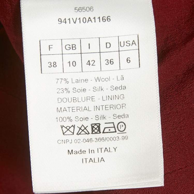 Pre Owned Christian Dior Burgundy Wool Blazer & Pants Suit Set M