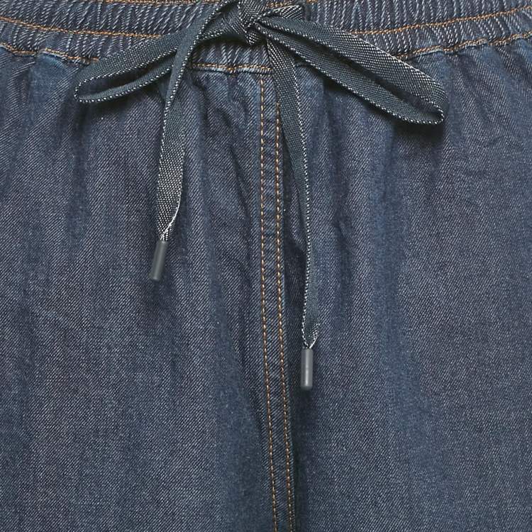Pre Owned Dior Blue Denim Logo Panel Trimmed Wide Leg Pants S