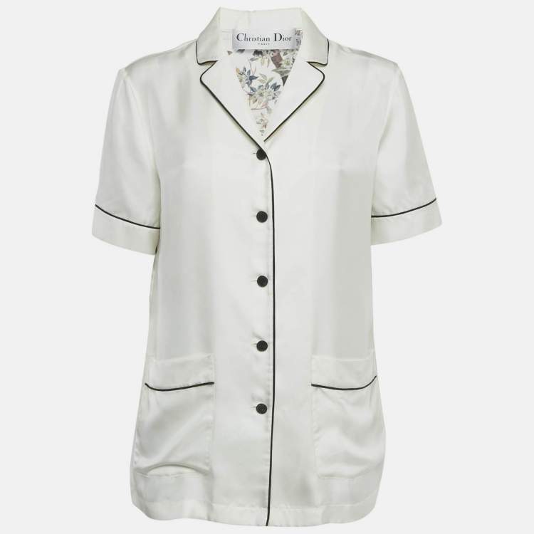 Pre Owned Christian Dior White Dior Jardin D'Hiver Print Silk Shirt S
