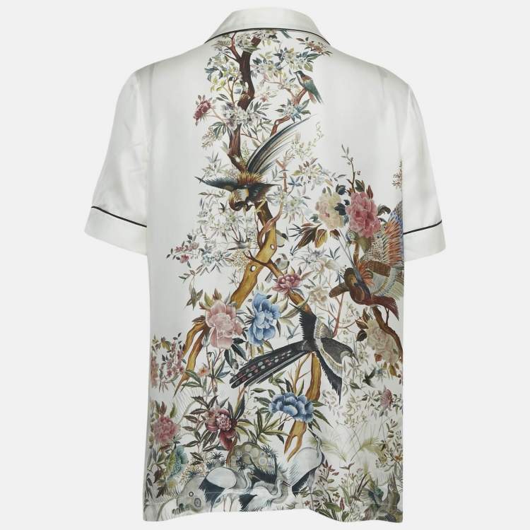 Pre Owned Christian Dior White Dior Jardin D'Hiver Print Silk Shirt S
