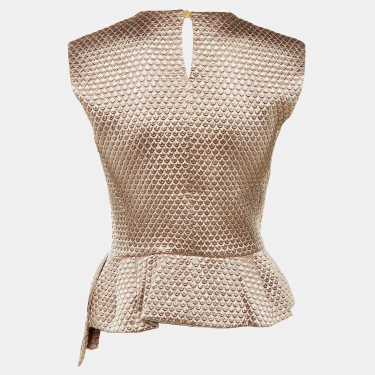 Pre Owned Dior Mauve Pink Textured Wool & Silk Peplum Top M