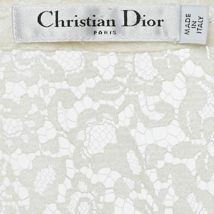 Pre Owned Dior White Lace Long Sleeve Mini Dress L