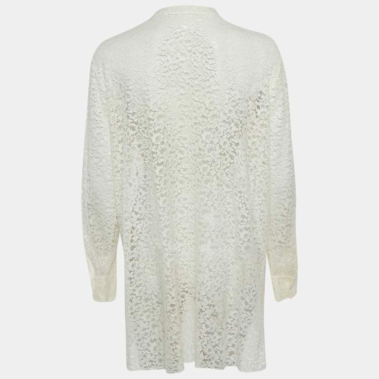 Pre Owned Dior White Lace Long Sleeve Mini Dress L