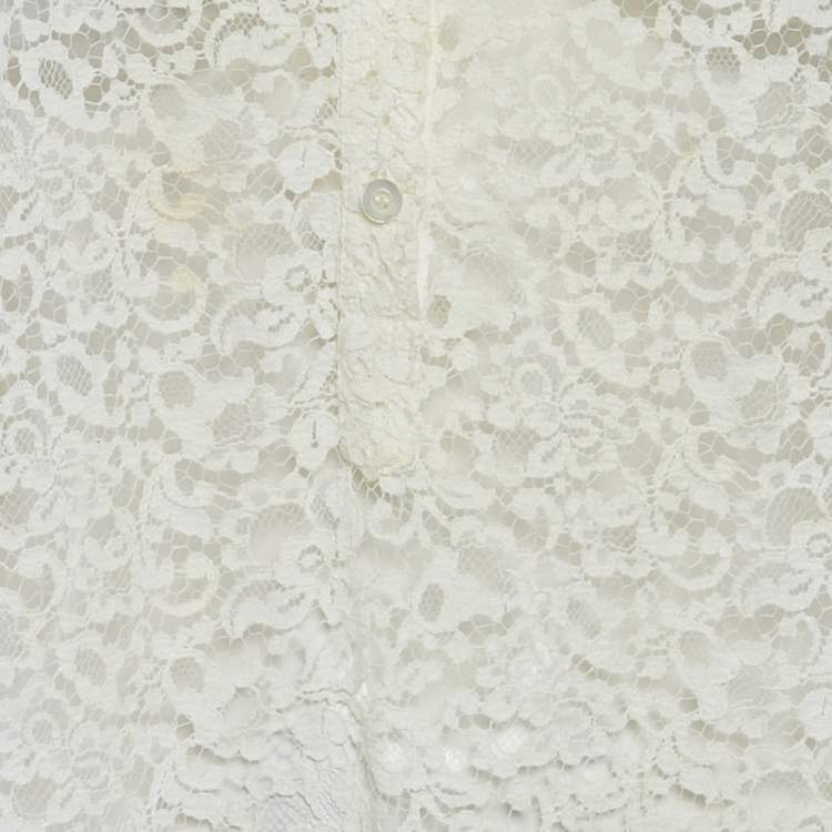 Pre Owned Dior White Lace Long Sleeve Mini Dress L