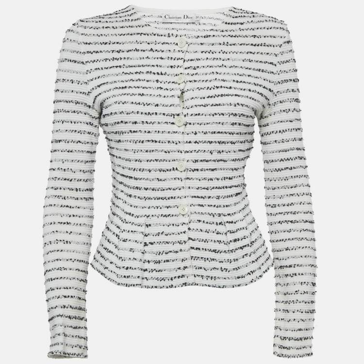 Pre Owned Christian Dior White Striped Tweed Peplum Jacket M