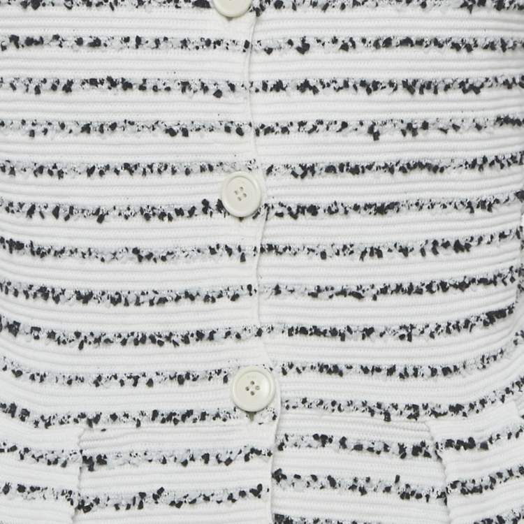 Pre Owned Christian Dior White Striped Tweed Peplum Jacket M