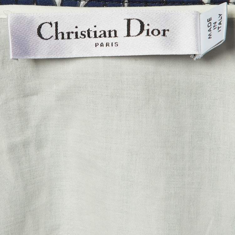 Pre Owned Dior Navy Blue Logo Print Cotton Midi Skirt M