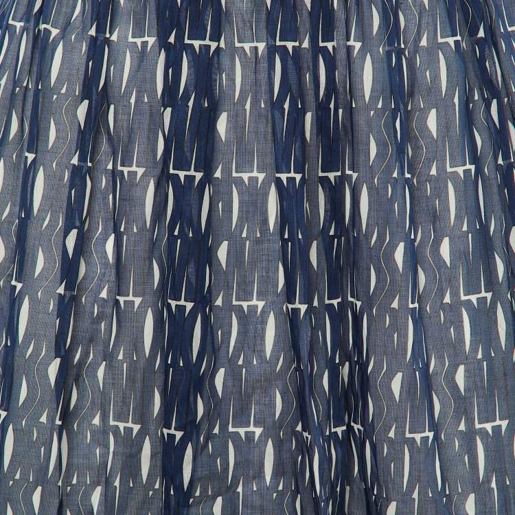 Pre Owned Dior Navy Blue Logo Print Cotton Midi Skirt M