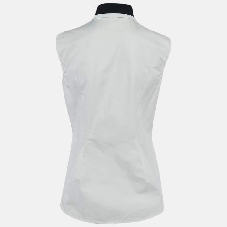 Pre Owned Dior White Cotton Poplin Badge Detail Sleeveless Shirt L