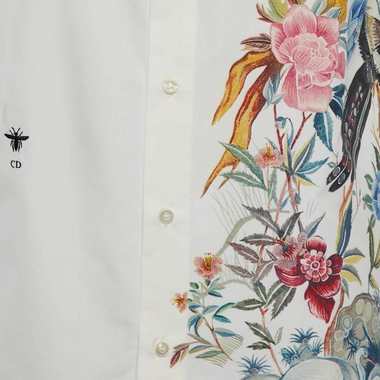 Pre Owned Christian Dior Off White Dior Jardin D'Hiver Print Cotton Silk Shirt S
