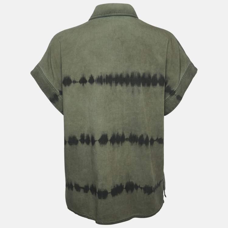Pre Owned Christian Dior Khaki Tie-Dye Cotton Oversized Shirt L