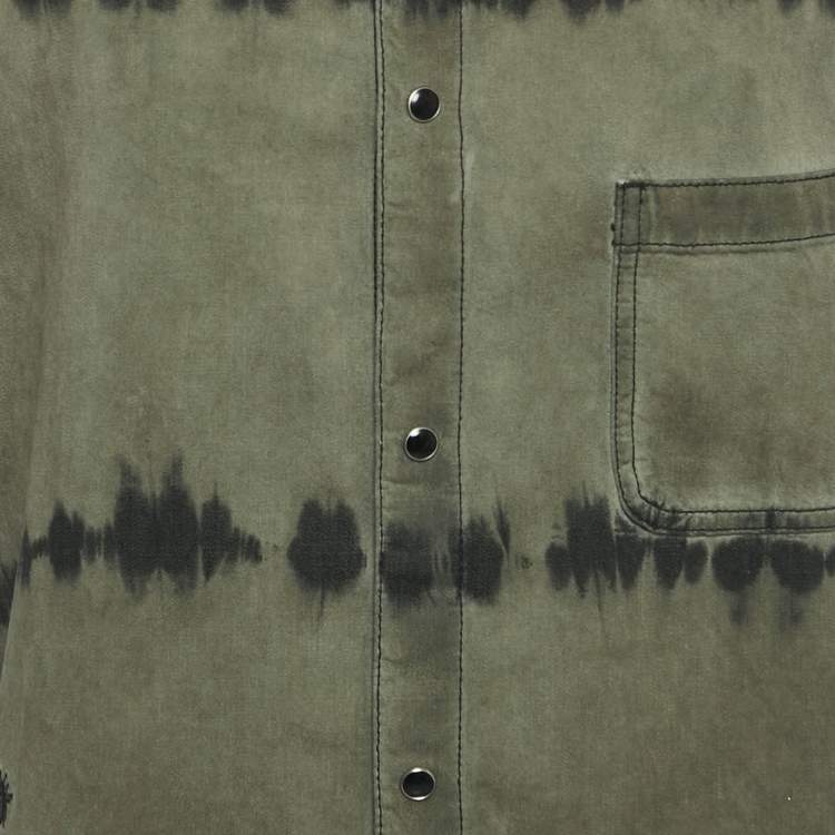 Pre Owned Christian Dior Khaki Tie-Dye Cotton Oversized Shirt L