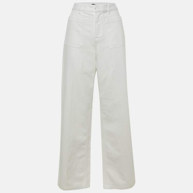 Pre Owned Dior White Denim Wide Leg Jeans M/Waist 29"