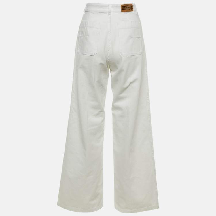 Pre Owned Dior White Denim Wide Leg Jeans M/Waist 29"