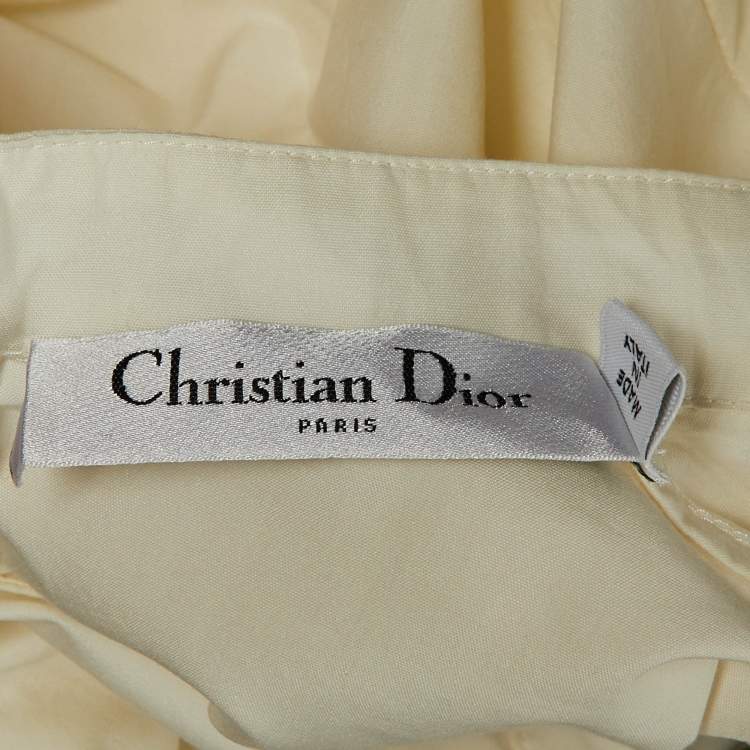 Pre Owned Dior Ivory Floral Print Cotton & Silk Midi Dress M