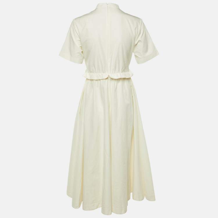 Pre Owned Dior Ivory Floral Print Cotton & Silk Midi Dress M