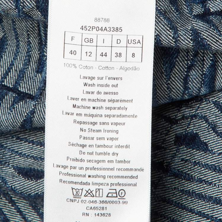 Pre Owned Dior Blue Logo Jacquard Denim Wide Leg Jeans M/Waist 30"