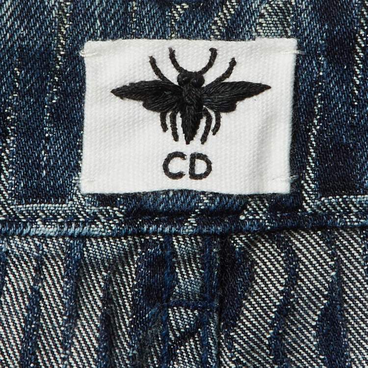 Pre Owned Dior Blue Logo Jacquard Denim Wide Leg Jeans M/Waist 30"