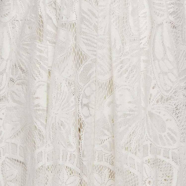 Pre Owned Dior White Lace Midi Skirt S
