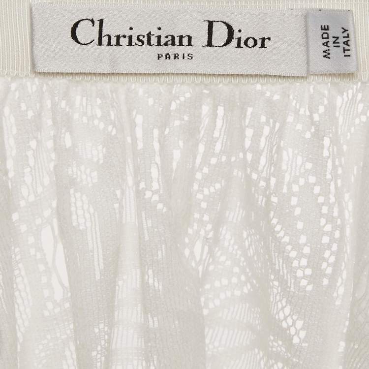 Pre Owned Dior White Lace Midi Skirt S