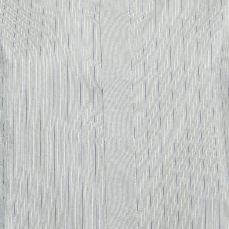 Pre Owned Christian Dior Blue Striped Silk Full Sleeve Blouse XL