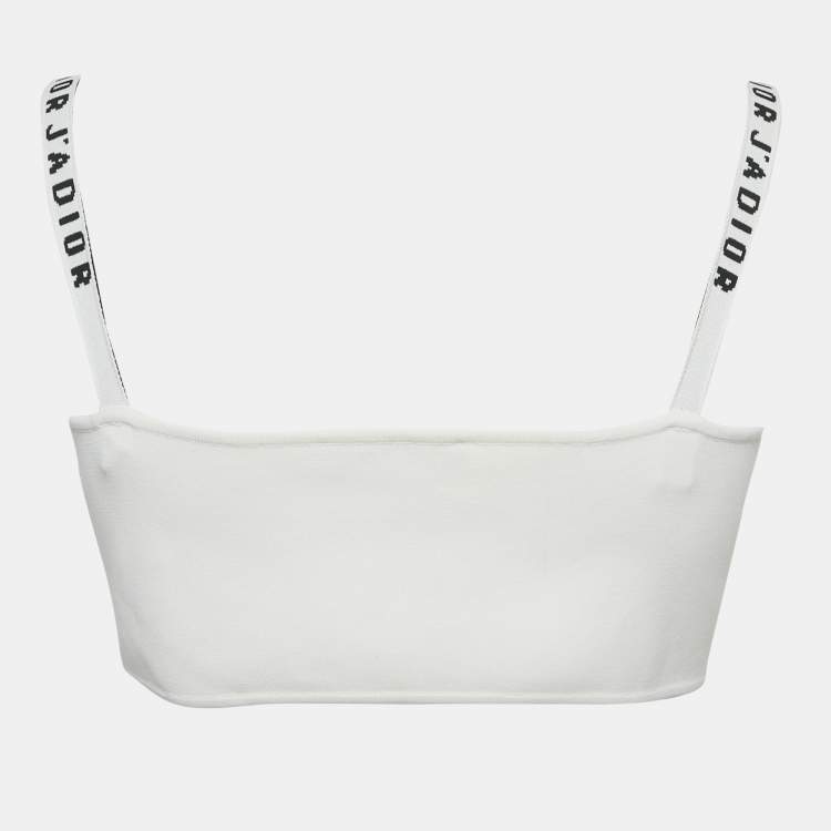 Pre Owned Dior White Jersey Logo Band Bralette Top L
