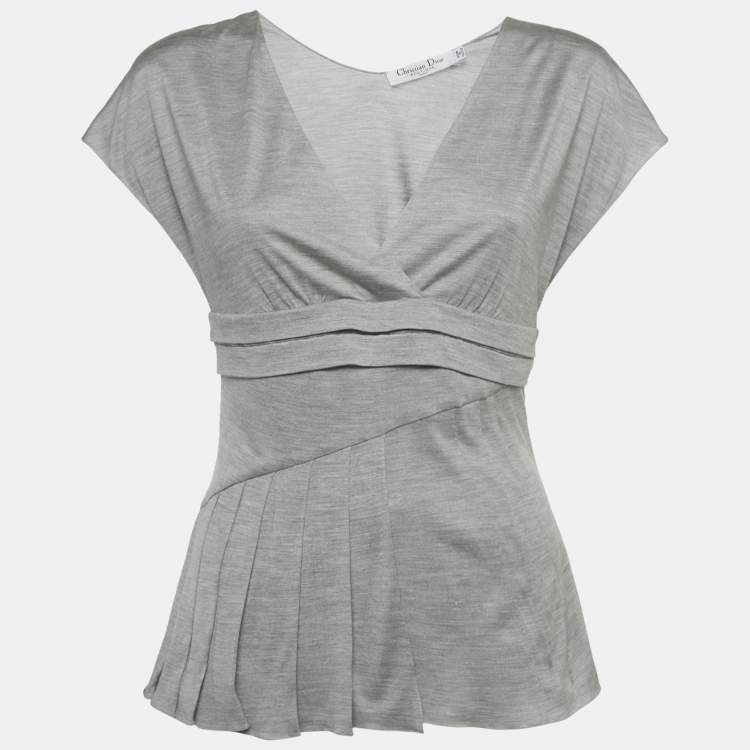 Pre Owned Christian Dior Boutique Grey Jersey Pleated Top M