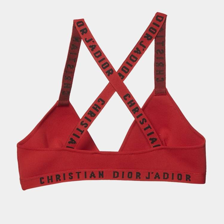 Pre Owned Christian Dior Red Logo Knit Bralette Top XS
