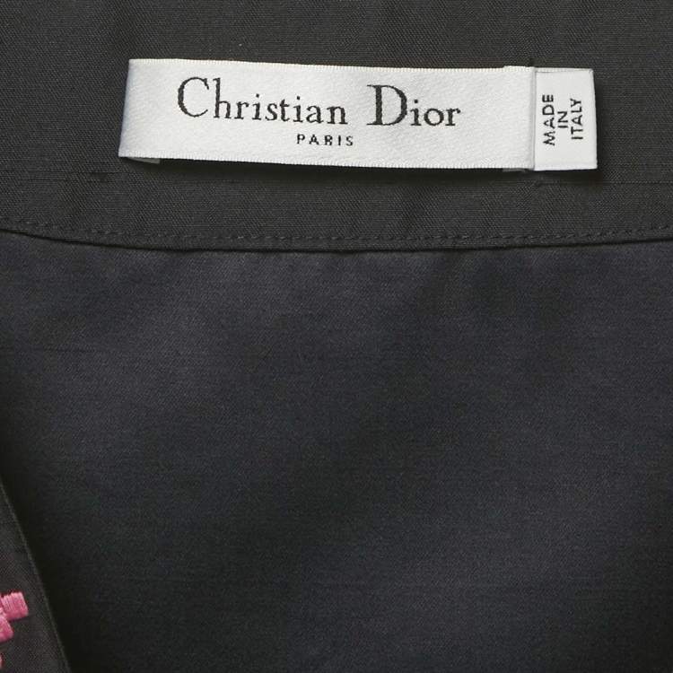 Pre Owned Christian Dior Navy Blue Embellished Cotton Silk Blouse M