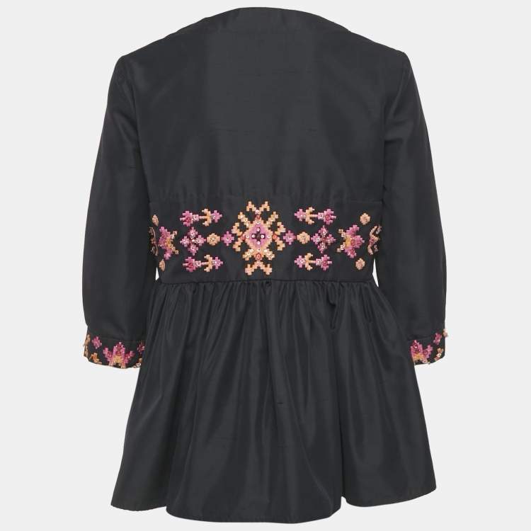 Pre Owned Christian Dior Navy Blue Embellished Cotton Silk Blouse M